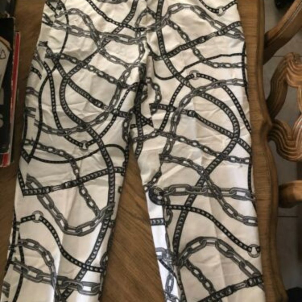 NWT $110 MICHAEL KORS Keegan Chain Print Blk/White Pants Black 16W